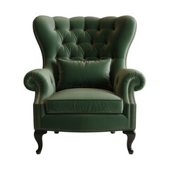 Green wingback chair with pillow leather furniture isolated on a transparent background
