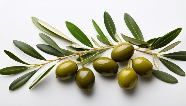Ranting Zaitun Dengan Daun Dan Buah Beri Di Latar Belakang Putih
