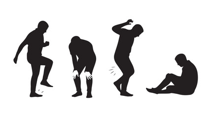 Fototapeta premium Knee Pain Man Suffering Injury Silhouette Isolated on White Background