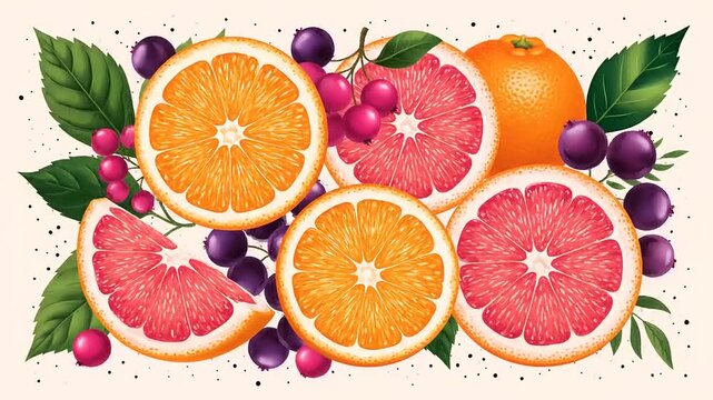 Fresh citrus fruit slices arrangement on white background graphic illustration