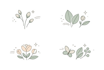 Fototapeta premium Neutral spring textures. Clean abstract overlays using spring forms like buds and leaves in soft neutral tones with a quiet tactile grain.