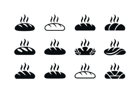 Fresh Bread. Icon set. Set Logo of fresh bread: steaming bread icon. harmonious logo variations of the same emblematic concept, each with