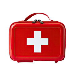 Obraz premium A small first aid kit with a white cross on the lid, ideal for use in emergency situations or as a symbol of medical assistance