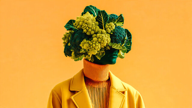 Personne avec t&ecirc;te recouverte de l&eacute;gumes