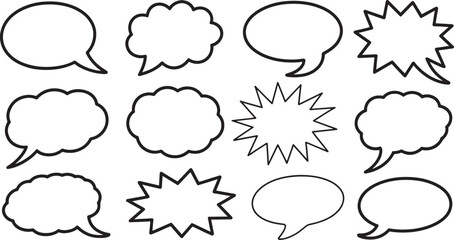 Comic book style speech bubbles in black and white abstract symbols