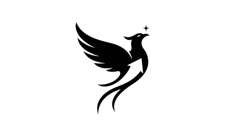 Fototapeta premium Black phoenix bird logo with arrow and star isolated on white background