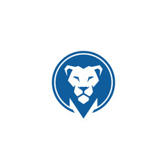 Naklejka premium Stylized blue lion head emblem within a circle on white background