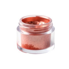 A close-up shot of a jar filled with glitter on a white background