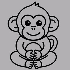 Fototapeta premium Simple black and white illustration of a cute seated monkey