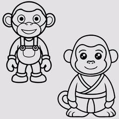 Obraz premium Two adorable cartoon monkeys are depicted in a black and white illustration