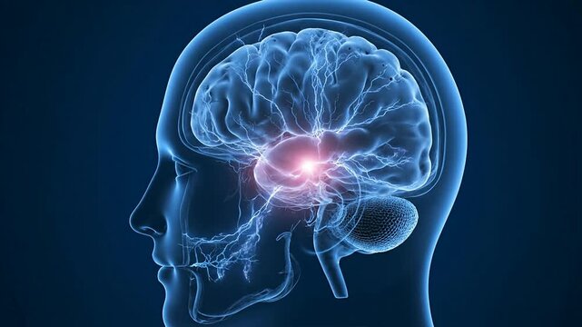 Human brain anatomy illustration depicting cognitive processes and functions