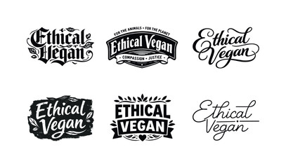 Fototapeta premium Ethical vegan quote. Set lettering. harmonious lettering variations of the same emblematic concept, each with different artistic