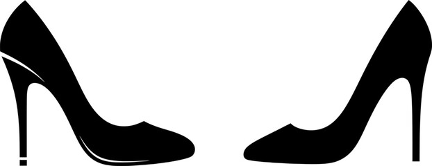 High Heel Shoes Silhouette Vector, Black High Heel Shoes Pair Silhouette Vector Icon Isolated on White Background