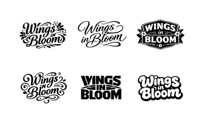 Fototapeta premium Wings in bloom. Set lettering. harmonious lettering variations of the same emblematic concept, each with different artistic interpretation