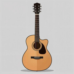 Obraz premium Acoustic guitar made of natural wood, elegant and concise, on a white background with a space for copying, minimalistic style