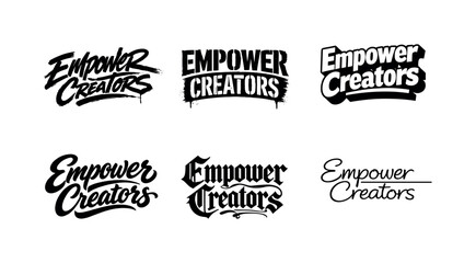 Obraz premium Empower Creators. Set lettering. harmonious lettering variations of the same emblematic concept, each with different artistic interpretation