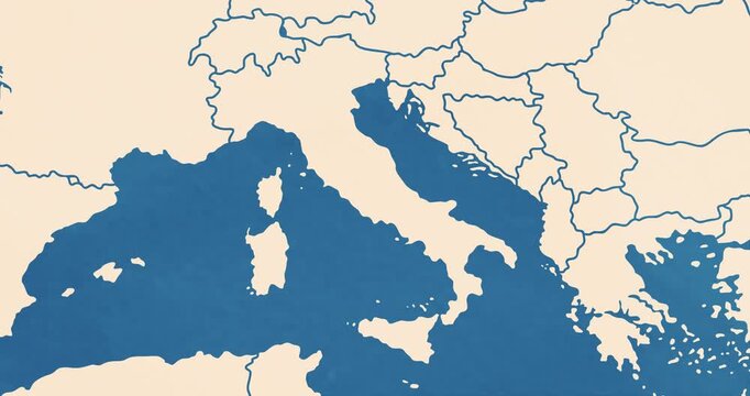 Beautiful zoom in of a Italy map with most important cities and frontier lines