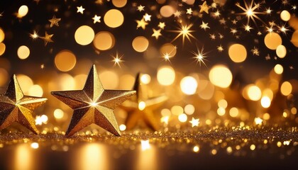 Golden Stars Glitter Amidst Bokeh Lights Creating A Festive Sparkly And Celebratory Atmosphere Stellar