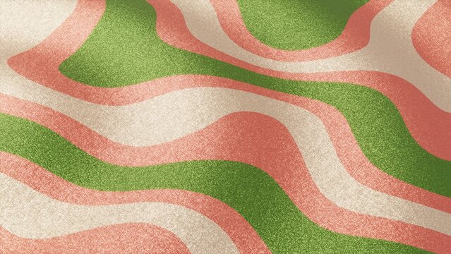 Horizontal 3D abstract retro groovy glitter background waves texture copyspace, 70s disco boho, vibrant green olive coral beige sand gradient with sparkle grain paper
