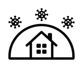 Vector icon of a house protected by a shield from virus particles