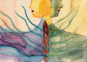 Hand Painted Watercolor Illustration of Emotional Connection and Inner Flow