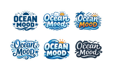 Fototapeta premium Varied Ocean Lettering. Ocean mood on. Set lettering. harmonious lettering variations of the same emblematic concept, each with different artistic