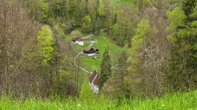 Time lapse, a small Catholic chapel dedicated to Saint Nicholas of Flue, Bruder Klaus Kapelle. Sachseln, canton Obwalden, Switzerland.