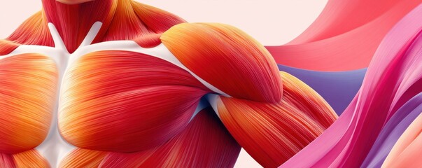 Fototapeta premium Vibrant digital illustration of muscular anatomy with colorful fibers and dynamic form