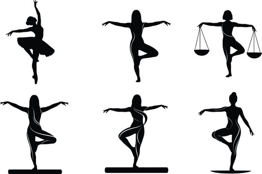 Silhouettes Of Dancers And A Figure Holding Scales