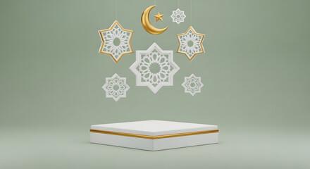 A beautiful christmas tree with white and gold decorations on a wooden table Vector