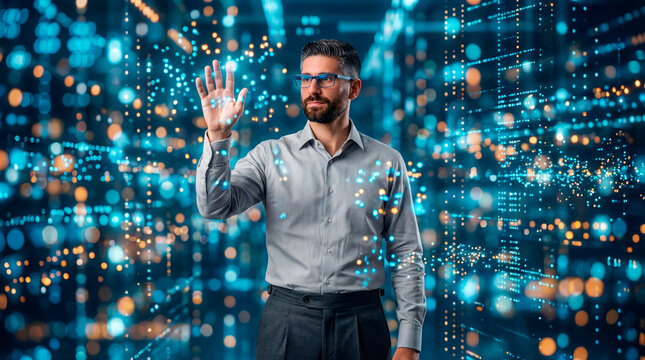 Technology specialist controlling data visualization through a digital interface