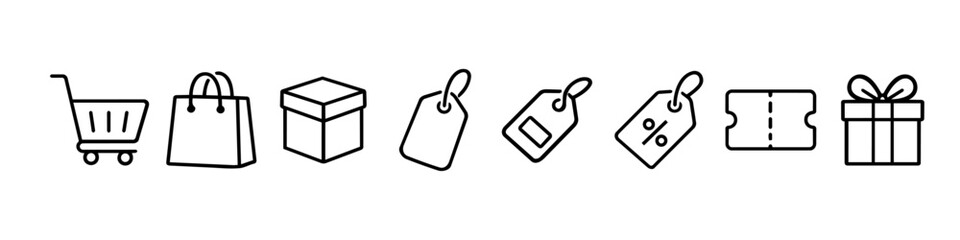 Online Shop & E-Commerce Line Icons Set – Cart, Shopping Bag, Package, Tags, Coupon, Gift Box © Mediasegment