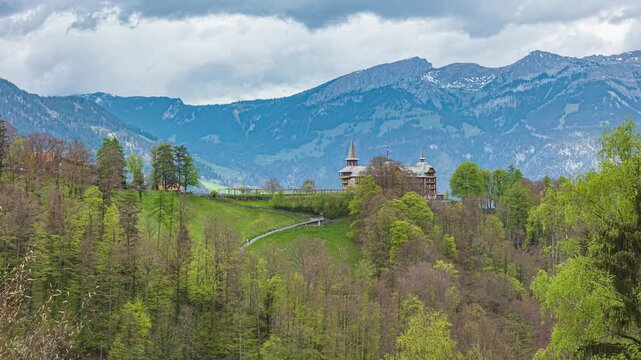 Time lapse, historic mountain hotel with panoramic views. Municipality of Sachseln, Flueli-Ranft, canton Obwalden, Switzerland.