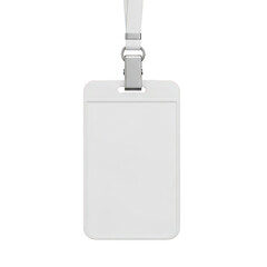 Blank white id card badge with lanyard isolated on transparent background