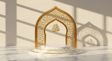 A grand, ornate archway stands majestically in a serene, snow-covered landscape. Vector