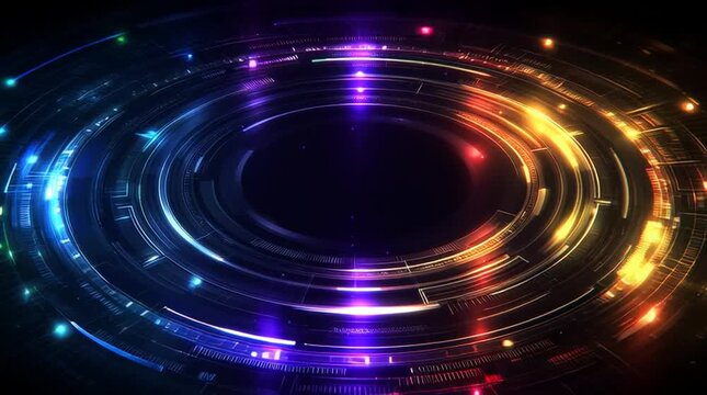 abstract futuristic ai technology background loop, colorful digital data visualization with copyspace, hightech holographic interface animation