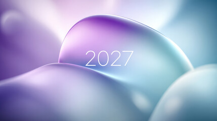 Abstract digital background with smooth curves and gradients featuring the year 2027 in modern typography, suitable for fintech advertisement
