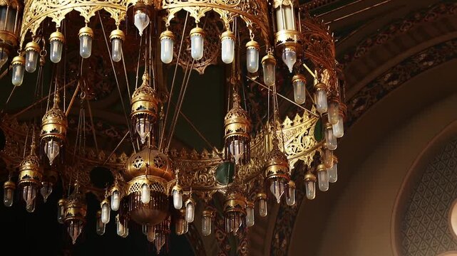 Sofia, Bulgaria - December 29, 2025: Lighting in the synagogue. Interior details. Sofia Synagogue, the largest synagogue in Southeastern Europe and the third largest in Europe. Synagogue building