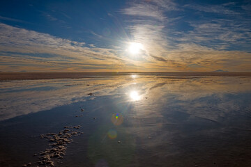 Sun Reflections on a Pond on the Salt Flats