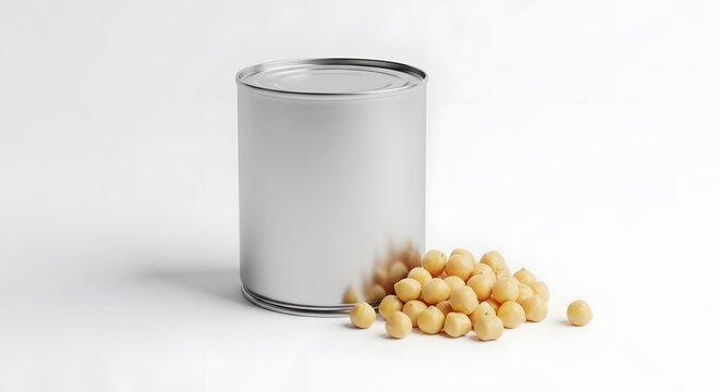 Tin Can Mockup with Chickpeas on White Background