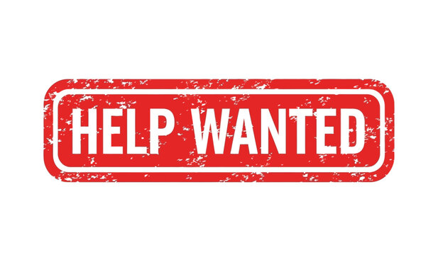 A red and white help wanted sign with a distressed texture