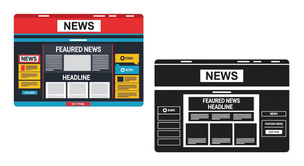 Mockups of digital news website interfaces in light and dark themes