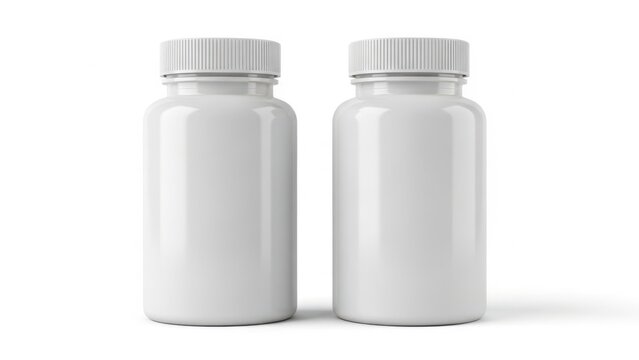 Two empty white pill bottles
