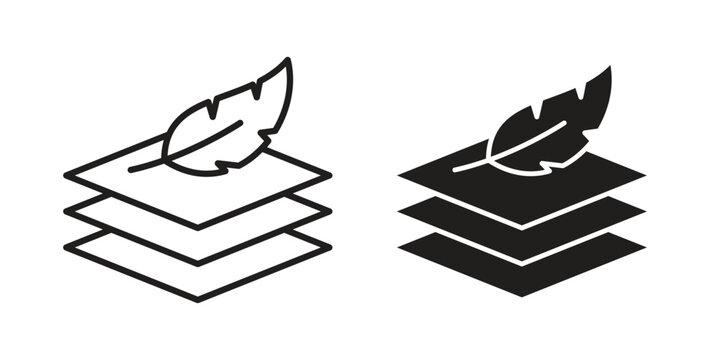Fabric with feather icon in black solid style. linear symbol.