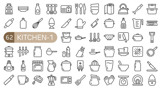 Kitchen Essentials Icon Set Outline Style (Part 1)