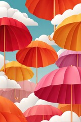 Obraz premium Colorful umbrellas float among clouds in a bright, whimsical sky full of joy