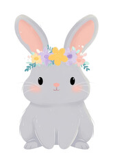 Obraz premium PNG Cute bunny with floral crown.