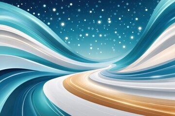 Fototapeta premium Abstract blue light tunnel with flowing ribbons and glowing lines in a futuristic landscape