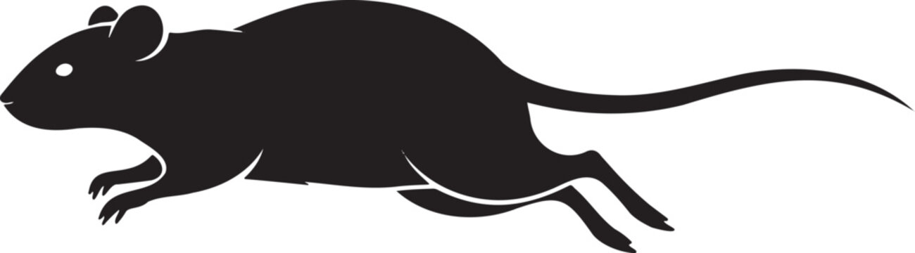 Black silhouette rat running isolated graphic illustration vector art design