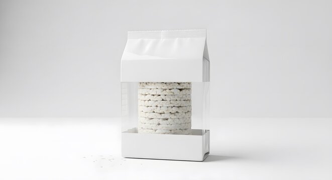Rice Cakes Packaging Mockup with Transparent Window on White Background